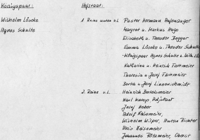 Königspaar, Hofstaat & Vorstand 1950 - Beschriftung