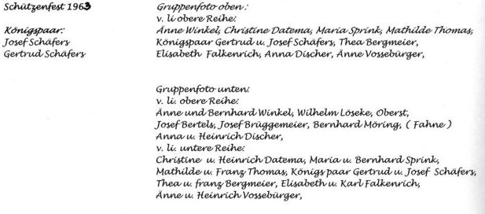 Königspaar, Hofstaat & Vorstand 1963 - Beschriftung