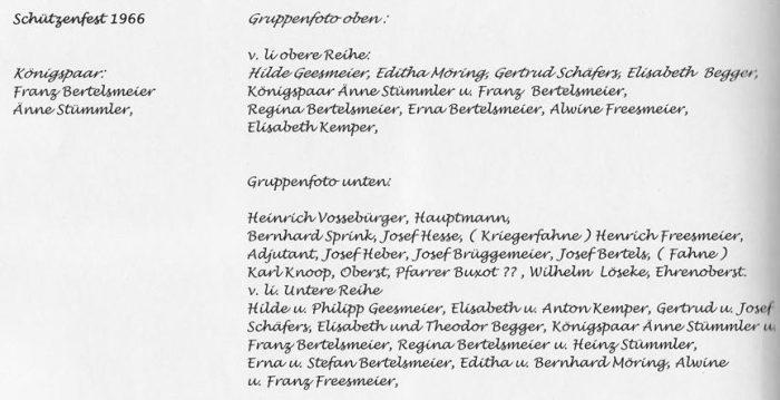 Königspaar, Hofstaat & Vorstand 1966 - Beschriftung