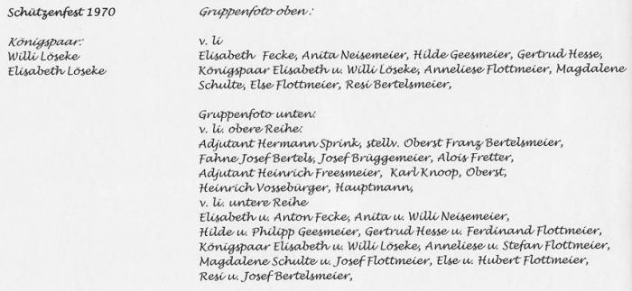 Königspaar, Hofstaat & Vorstand 1970  - Beschriftung