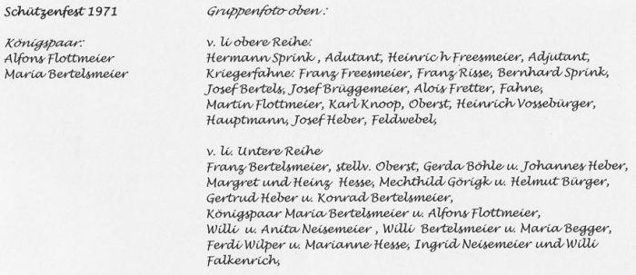 Königspaar, Hofstaat & Vorstand 1971  - Beschriftung