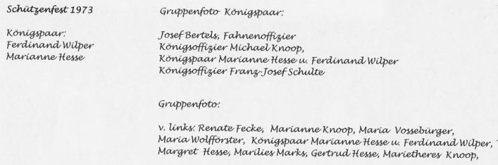 Königspaar & Hofstaat 1973  - Beschriftung