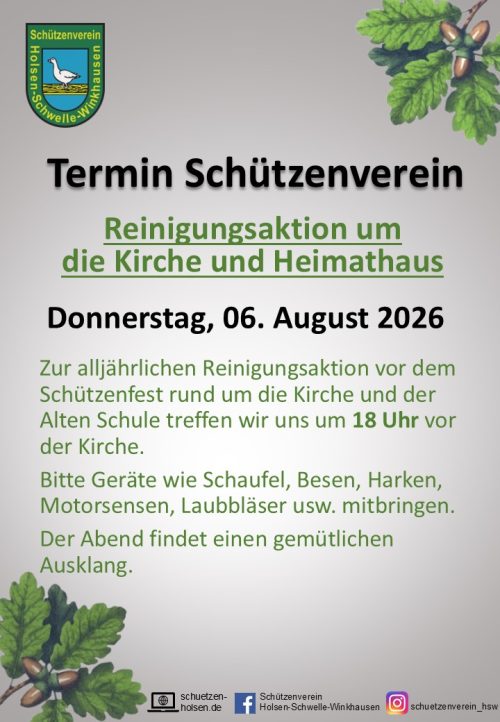 Reinigungsaktion rund um Kirche und Heimathaus vor dem Schützenfest 2026