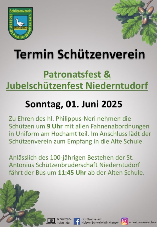 Aushang Patronatsfest vom Schützenverein Holsen-Schwelle-Winkhausen