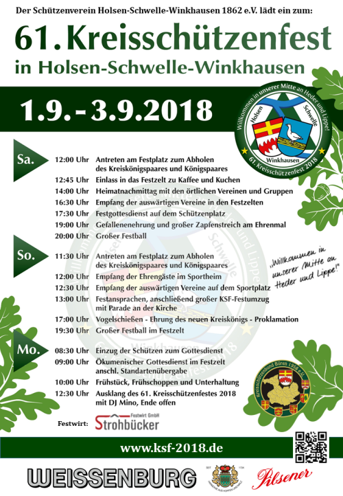 Plakat samt Festablauf des KSF 2018 in Holsen-Schwelle-Winkhausen